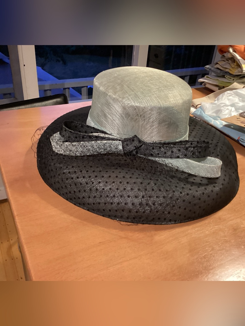 Nordstrom Black Brim Hat with Silver Crown and Bow